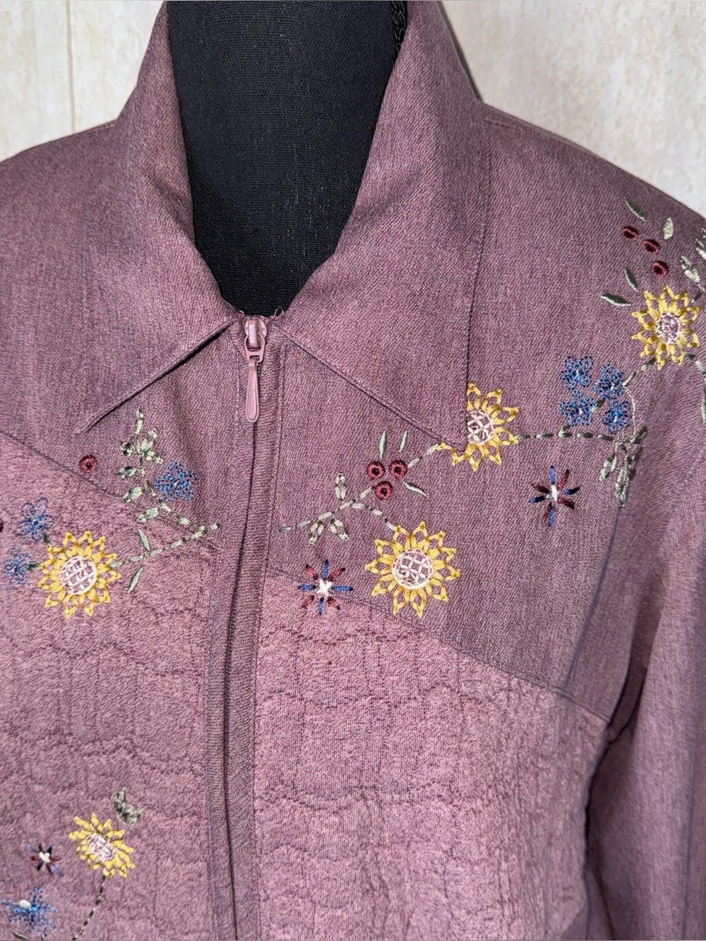 Vintage Floral Embroidered Jacket & Pant Set Purple Cottagecore Grandma Sz 14P - Picture 5 of 8